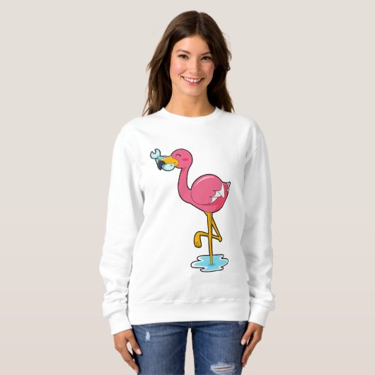 Flamingo met vis trui (Voorkant volledig)