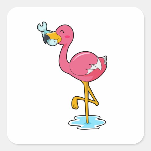 Flamingo met vis vierkante sticker (Voorkant)