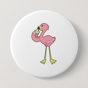 Flamingo met Waffle-ijs Ronde Button 7,6 Cm