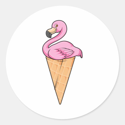 Flamingo met Waffle of Ice crème Ronde Sticker (Voorkant)