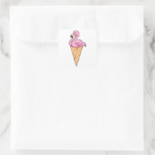 Flamingo met Waffle of Ice crème Vierkante Sticker (Tas)
