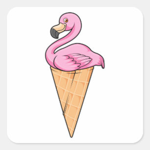 Flamingo met Waffle of Ice crème Vierkante Sticker