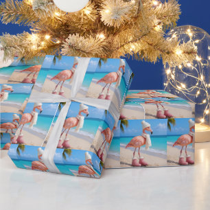 Flamingo met winterhoed en sjaal cadeaupapier