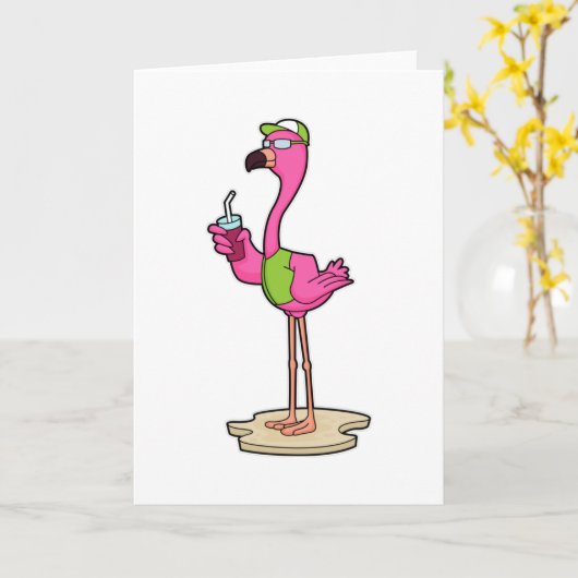 Flamingo met zonnebril en pet kaart (Gele Bloem)