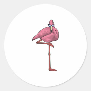 Flamingo met zonnebril ronde sticker