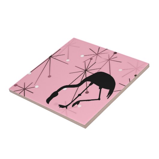 Flamingo MidCentury Modern Atomaire Zonneuitbarsti Tegeltje (Zijkant)