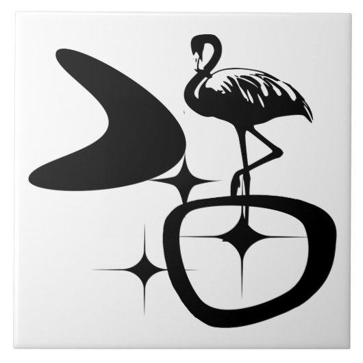 Flamingo MidCentury Modern Atomic Retro Shapes Tegeltje (Voorkant)