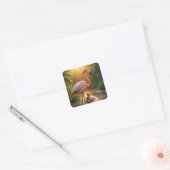 Flamingo moeder en kuiken vierkante sticker (Envelop)