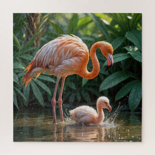 Flamingo Moeder Met Jong Legpuzzel (Verticaal)