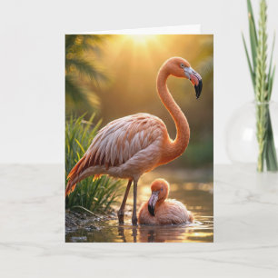 Flamingo moeder met kuiken kaart