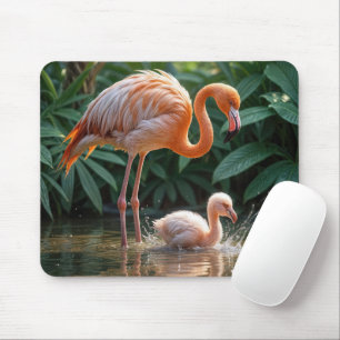 Flamingo moeder met kuiken muismat