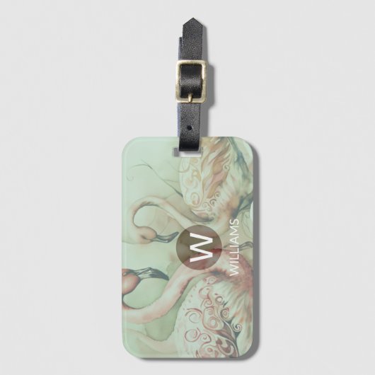 Flamingo-monogram gepersonaliseerd bagagelabel (Voorkant (verticaal))
