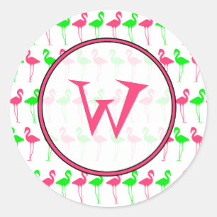 Flamingo Monogram Sticker - Roze en Groen Patroon