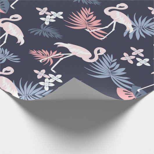 Flamingo, monstera Navy blush roze dusty blue Cadeaupapier (Hoek)
