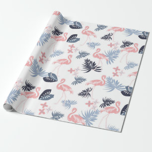 Flamingo, monstera Navy blush roze dusty blue Wr Cadeaupapier