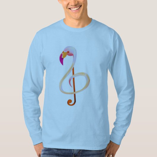 Flamingo Music Note Long-hoeve T-Shirt (Voorkant)