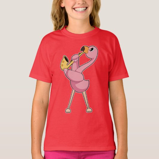 Flamingo Muzikant Saxofoonmuziek T-shirt (Voorkant)