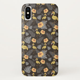Flamingo naadloos met bloemen en bladeren iPhone x hoesje