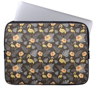 Flamingo naadloos met bloemen en bladeren laptop sleeve
