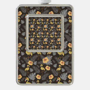 Flamingo naadloos met bloemen en bladeren verzilverd kader ornament