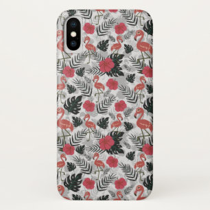 Flamingo naadloos patroon met florale achtergrond iPhone x hoesje