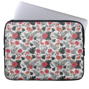 Flamingo naadloos patroon met florale achtergrond laptop sleeve