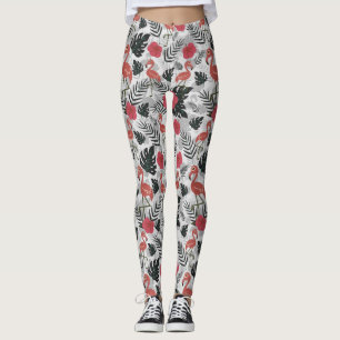 Flamingo naadloos patroon met florale achtergrond leggings