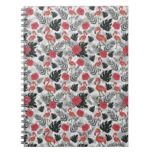 Flamingo naadloos patroon met florale achtergrond notitieboek