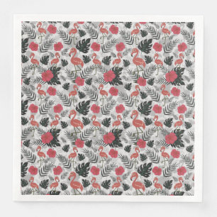 Flamingo naadloos patroon met florale achtergrond servet