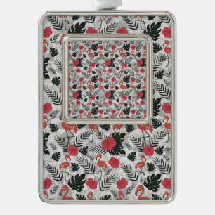 Flamingo naadloos patroon met florale achtergrond verzilverd kader ornament