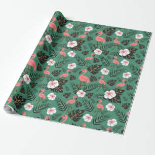 Flamingo naadloos patroon roze op groene achtergro cadeaupapier