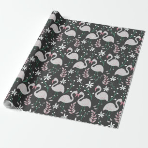 Flamingo naadloos patroonwit op donkere achtergron cadeaupapier