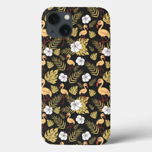 Flamingo naadloze gele en witte bloemen iPhone 13 hoesje