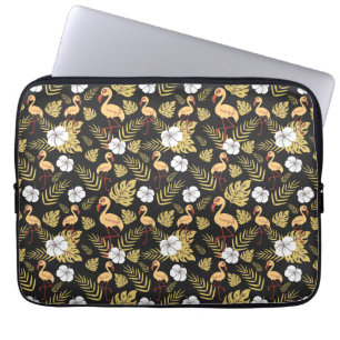 Flamingo naadloze gele en witte bloemen laptop sleeve