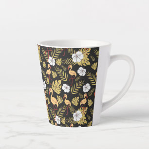 Flamingo naadloze gele en witte bloemen latte mok