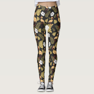 Flamingo naadloze gele en witte bloemen leggings