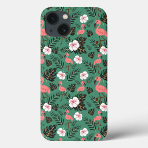 Flamingo naadloze patroonroze op groene achtergron iPhone 13 hoesje