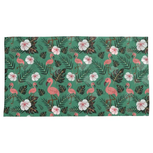 Flamingo naadloze patroonroze op groene achtergron kussensloop (Voorkant-Rechts)