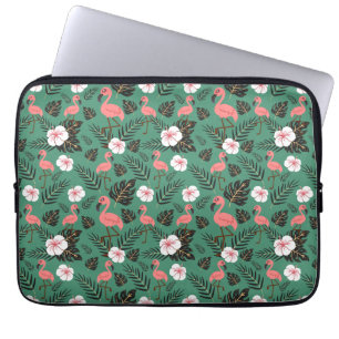 Flamingo naadloze patroonroze op groene achtergron laptop sleeve