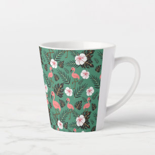 Flamingo naadloze patroonroze op groene achtergron latte mok