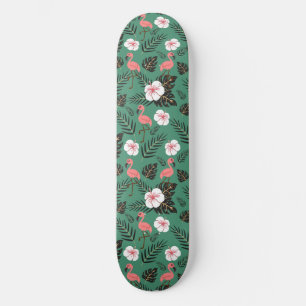 Flamingo naadloze patroonroze op groene achtergron skateboard