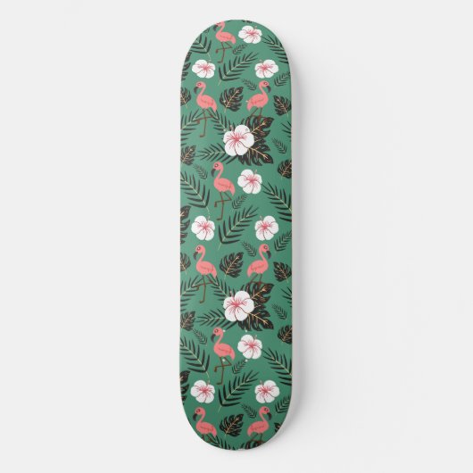Flamingo naadloze patroonroze op groene achtergron skateboard (Voorkant)