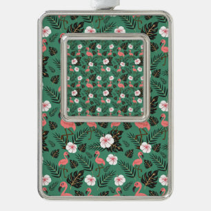 Flamingo naadloze patroonroze op groene achtergron verzilverd kader ornament