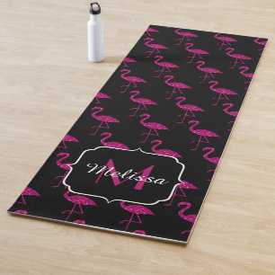 Flamingo nepsparelende glitters glanzen zwart Mono Yogamat