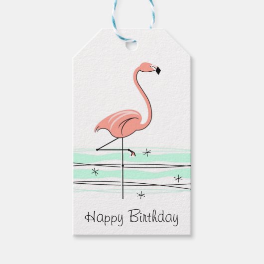 Flamingo Ocean Happy Birthday gift labels Cadeaulabel (Voorkant)