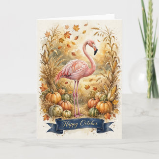 Flamingo Oktober Kaart -- Gelukkige Oktober Kaart