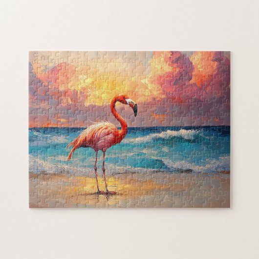 Flamingo op het strand legpuzzel (Horizontaal)