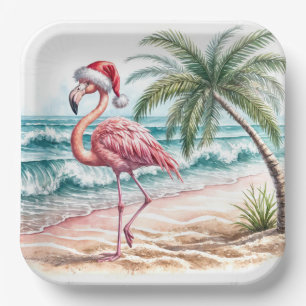 Flamingo op het strand papieren bordje