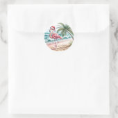 Flamingo op het strand ronde sticker (Tas)