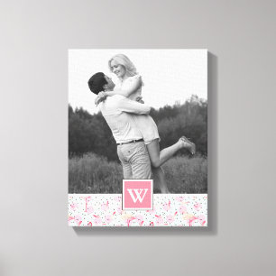 Flamingo op pokadots   Foto met monogram Canvas Afdruk